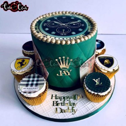 A Rolex Watch Theme Cake With CupCakes