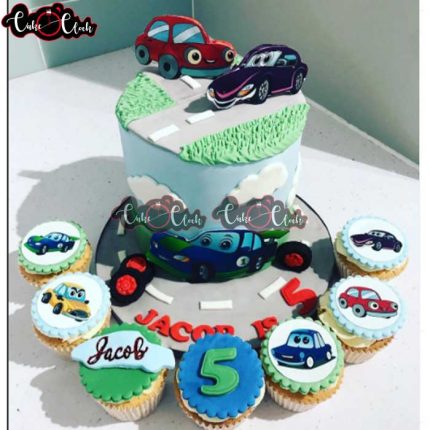 Hot Cars Theme Cake With CupCAkes