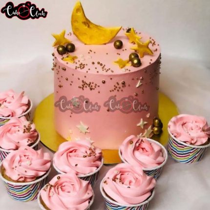Crescent And Stars Theme Cake With Cupcakes