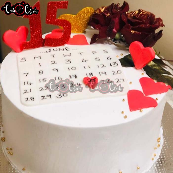 Calendar Theme Cake With Fresh Roses