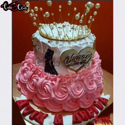Fancy Crown Theme 2 Tier Cream Cake