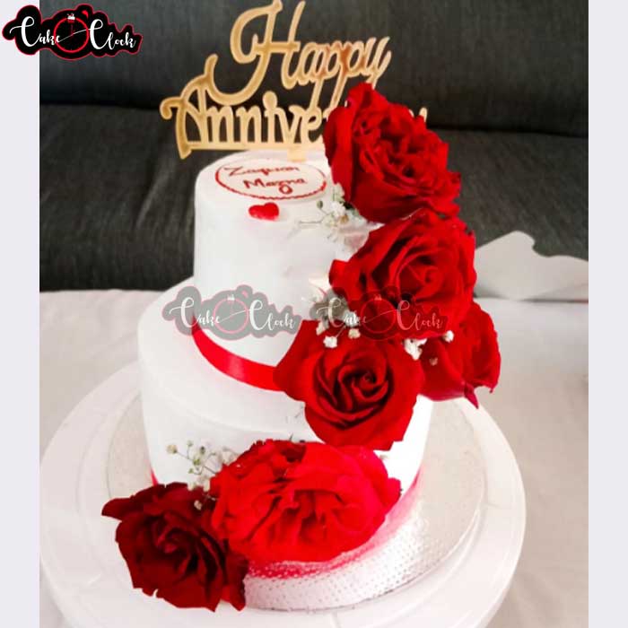 2 Tier Red Roses Anniversary Cake