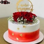 We Are Engaged Theme Fresh Roses Cake