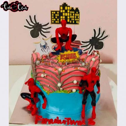 Spiderman Theme Cake With Spiders