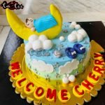 New Born Baby Welcome Cake In Yellow Theme