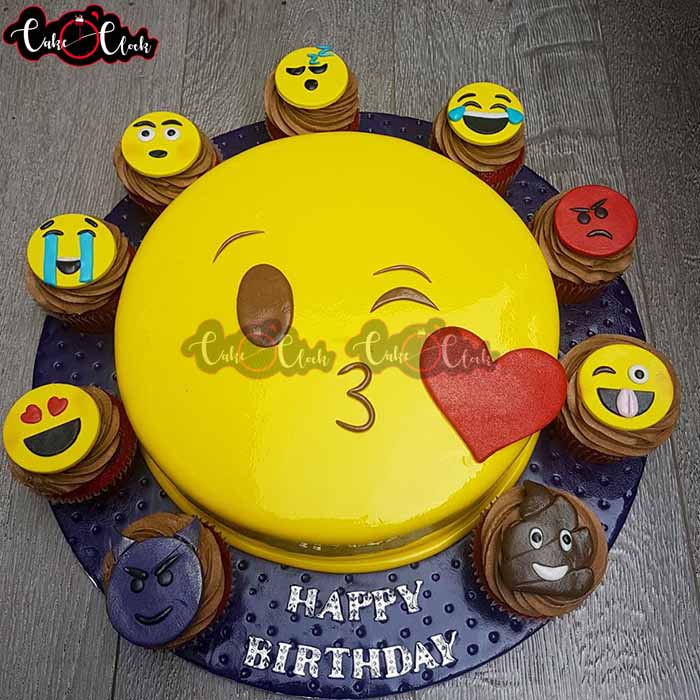 Emoji Theme Birthday Cake With Cupcakes