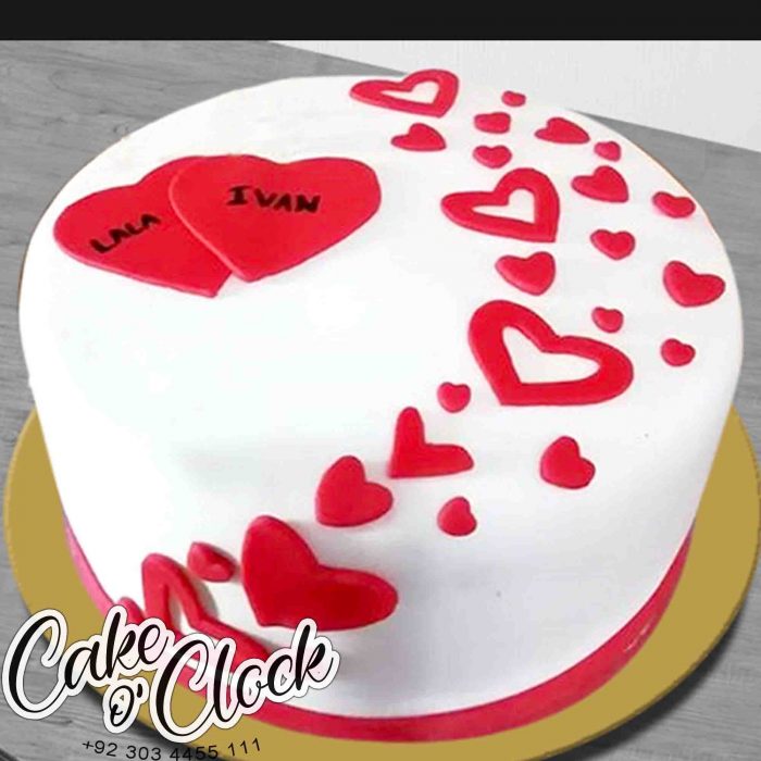 White And Red Theme Valentines Day Cake