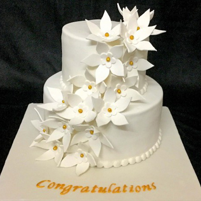 White Flowers Congratulations Cake