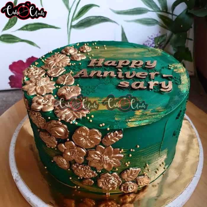 green and gold theme anniversary cake