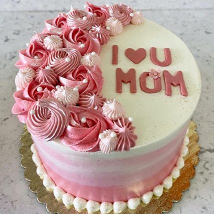 I Love You Mom Cake In Pink Theme