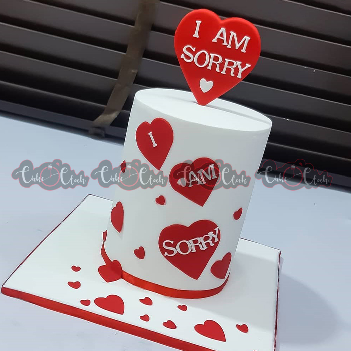 I Am Sorry Red Cake With Red Hearts