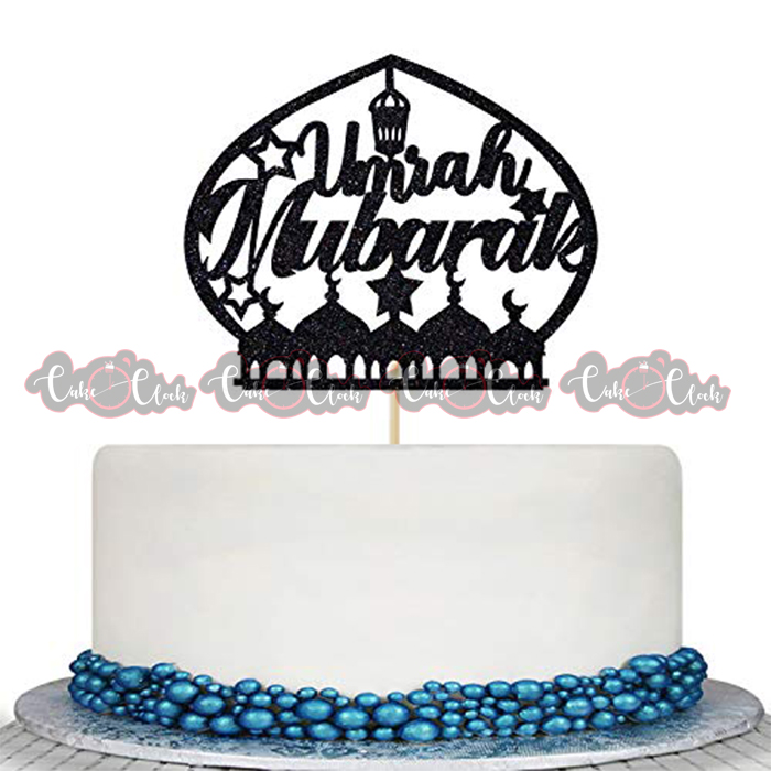 Decent Umrah Mubarak Cake With Beautiful Topper
