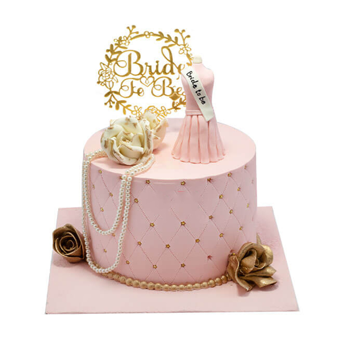 Pink Dress Bride To Be Wedding Cake