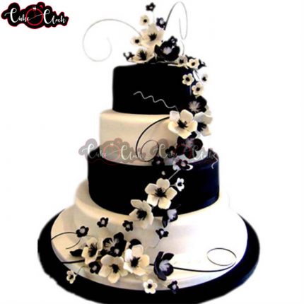 beautiful white and black flowers anniversary cake