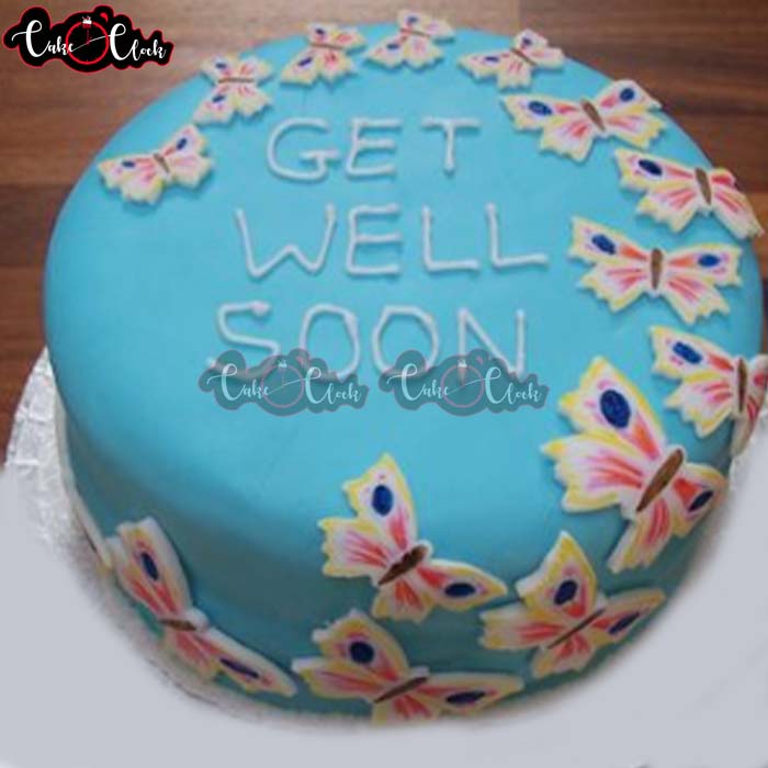 get well soon cake in blue