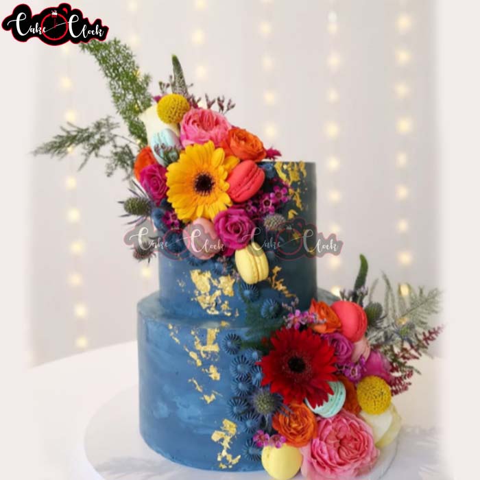 happy flowers theme anniversary cake