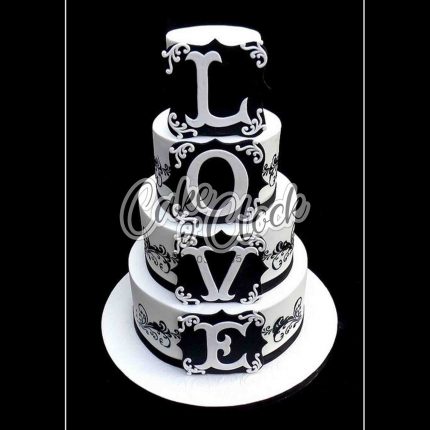 black and white love cake